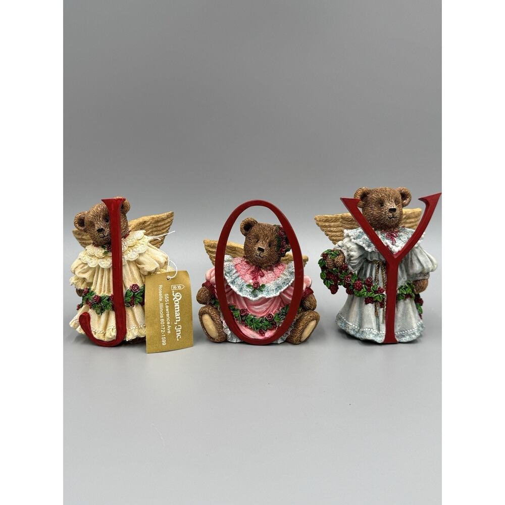 Vintage Roman Inc Angel Teddy Bears‎ Figurines Holding JOY Letters Lot Of 3